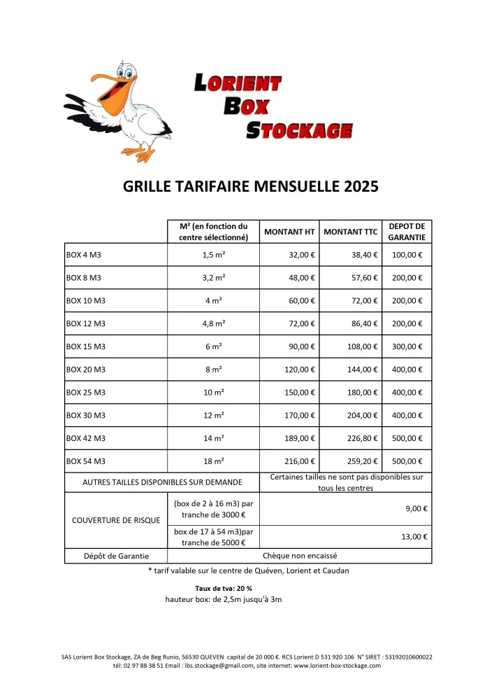 GRILLE TARIFAIRE MENSUELLE 092025