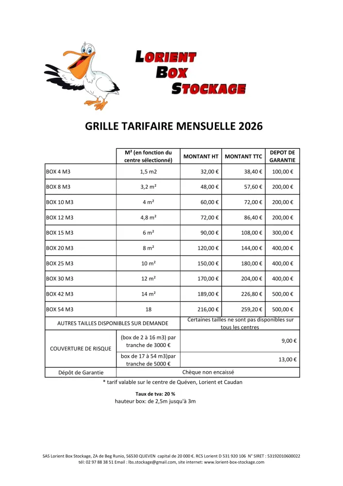 GRILLE TARIFAIRE 2026-1